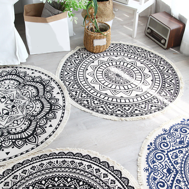 Round Non Slip Geometric Area Rug Modern Bedroom Floor Mat Soft Decorative Carpet