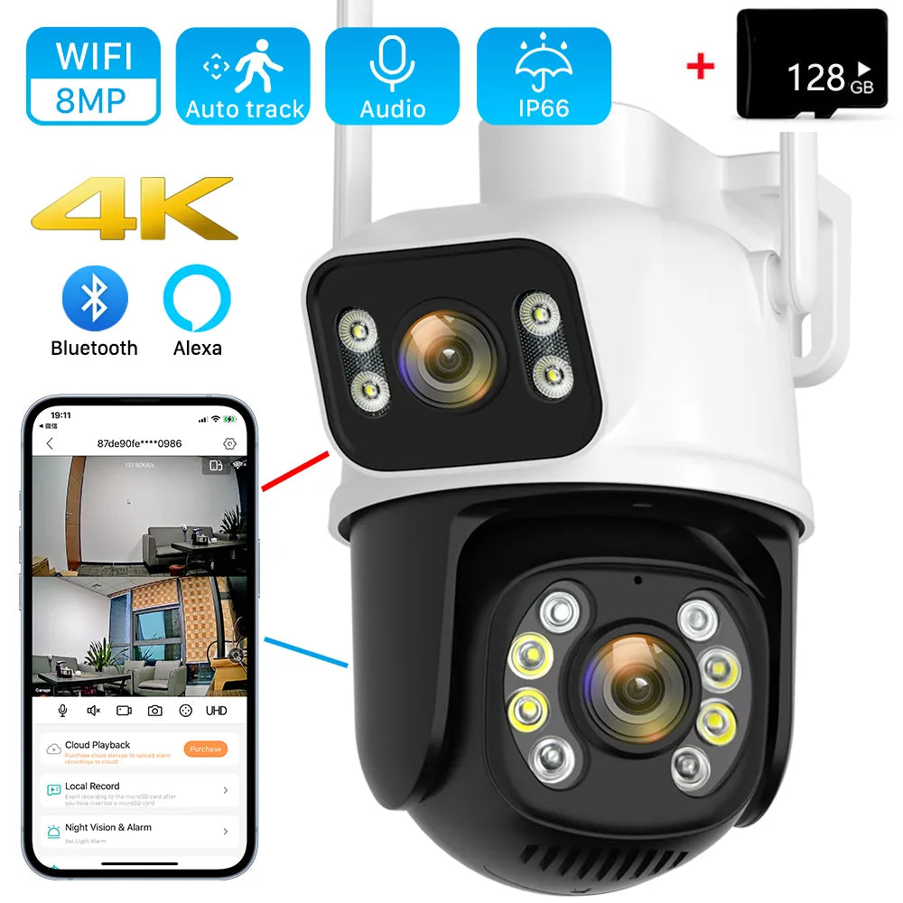 Smart Dual Lens Security Camera Night Vision, Motion Detection, Indoor & Outdoor Surveillance