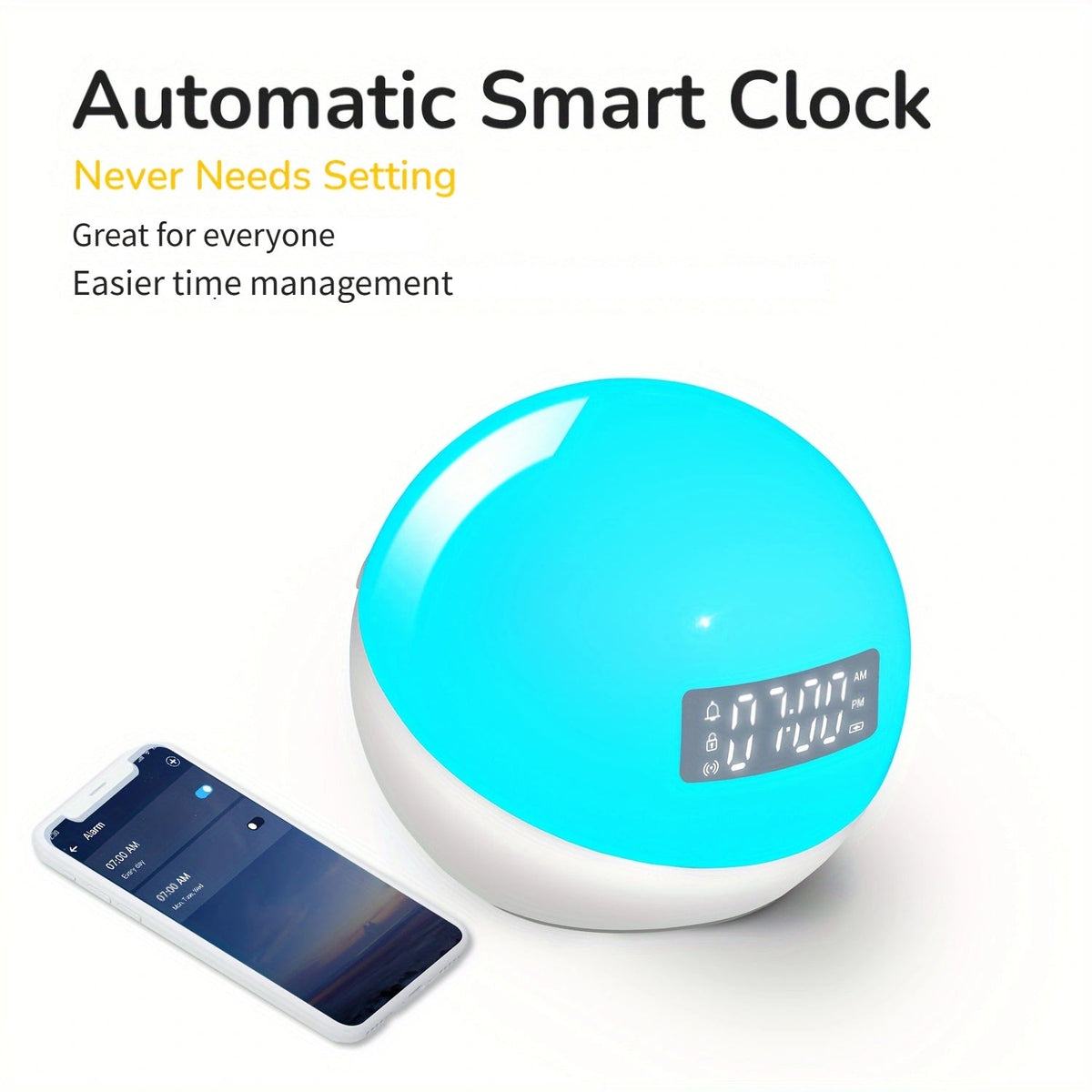 Smart Sunrise Alarm Clock Light with App Control and Dimmable LED
