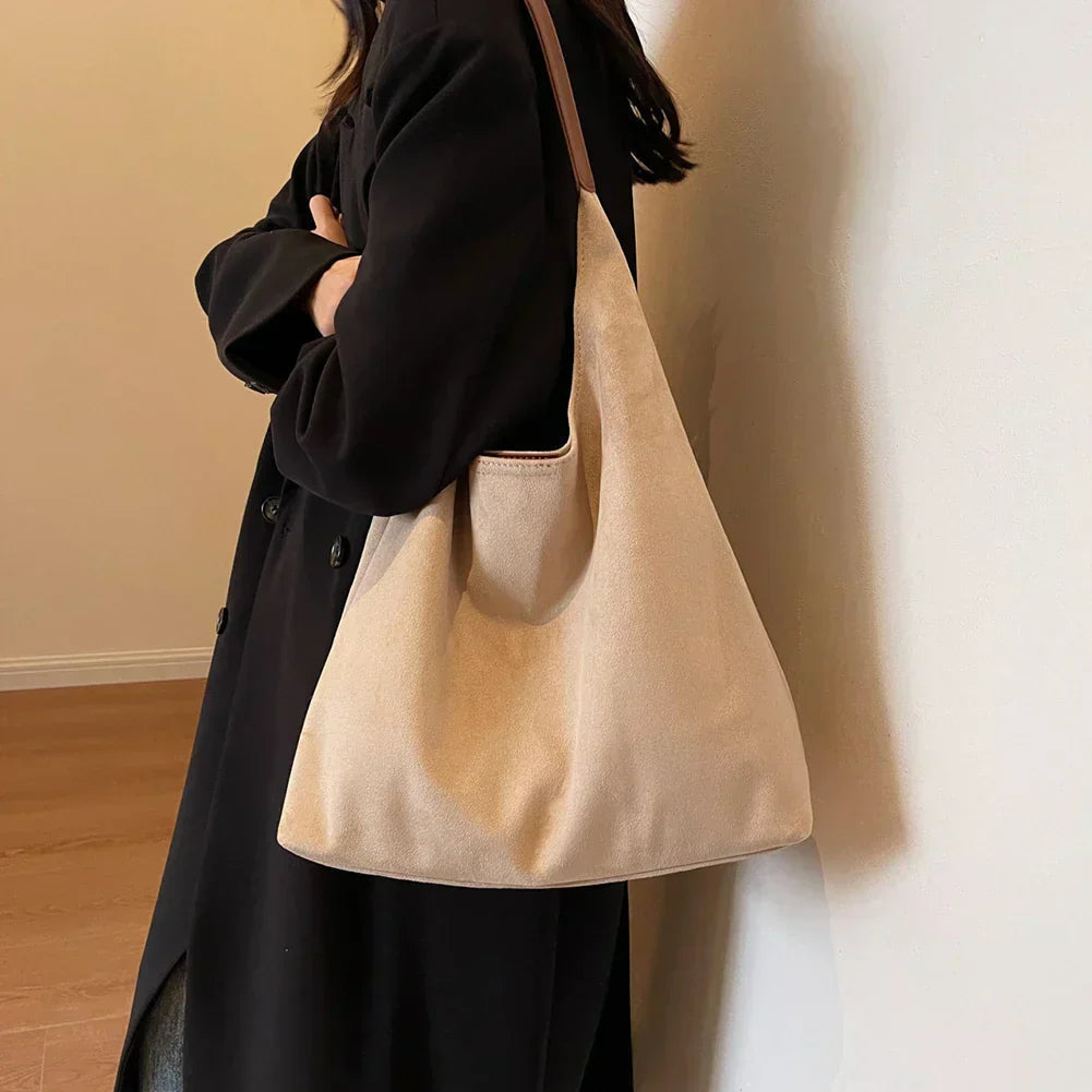 Soft Suede Shoulder Bag with Adjustable Strap Elegant Large Capacity Women Handbag