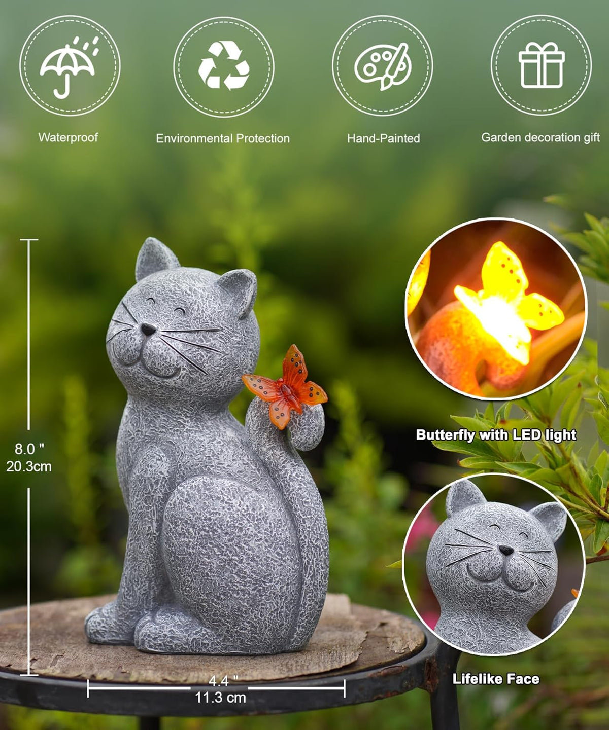 Solar Garden Cat with Butterfly Decorative Outdoor Light