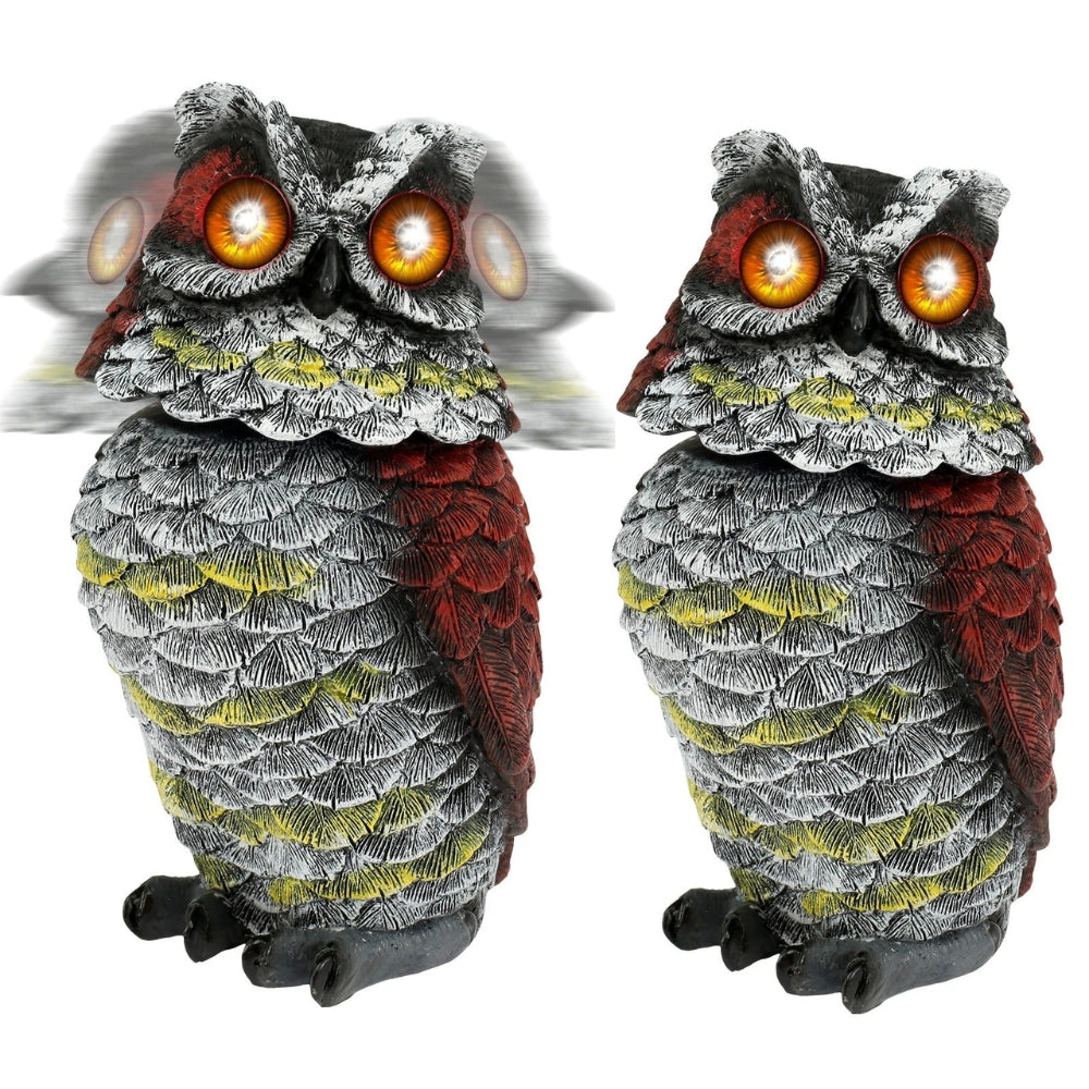 Solar Owl Garden Statue LED Light Rotating Head Blinking Eyes