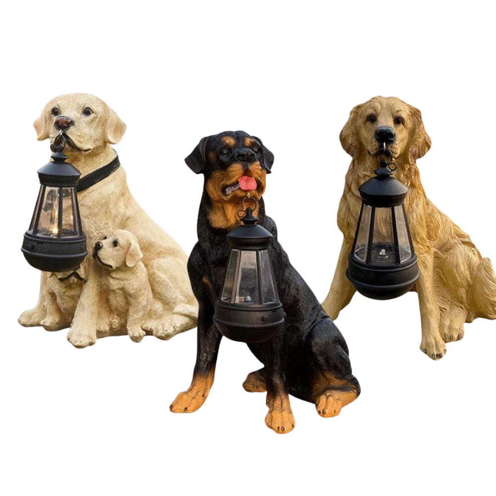 Solar Powered Dog Garden Statue With LED Light Outdoor Decor