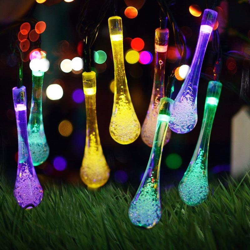 Solar Water Drop String Lights Outdoor Waterproof Garden Patio Decorative Lighting