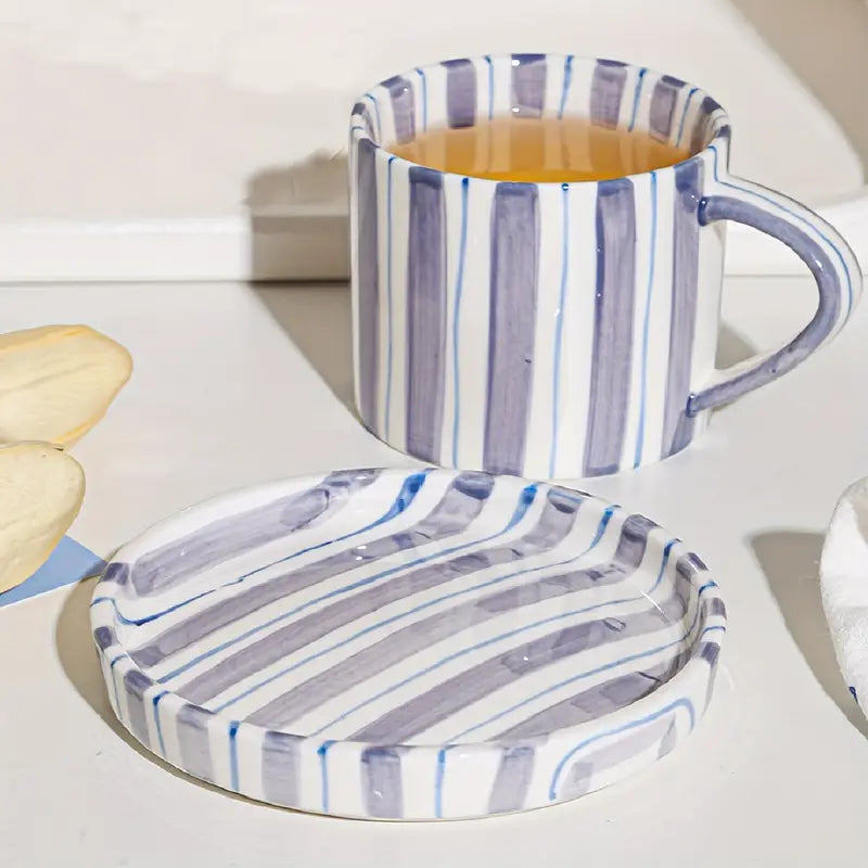 Striped Coffee Mug Saucer Set Modern Ceramic Coffee Cup Tea Cup Plate Set