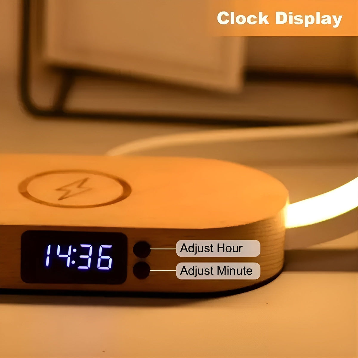 Stylish Multifunction Desk Lamp with Wireless Charging Station and LED Clock