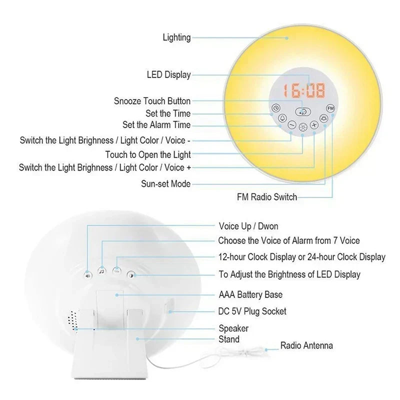 Sunrise Alarm Clock Natural Light Sound Wake Lamp
