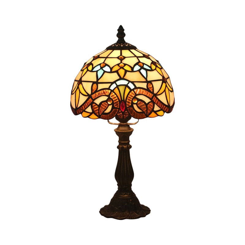 Tiffany-Style Stained Glass Table Lamp with Leaded Lines