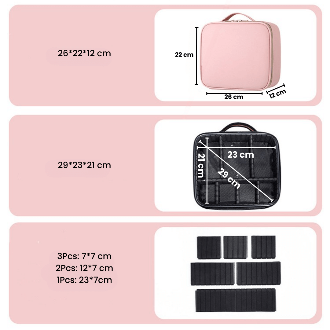 Travel Makeup Bag LED Mirror Waterproof Organizer Case