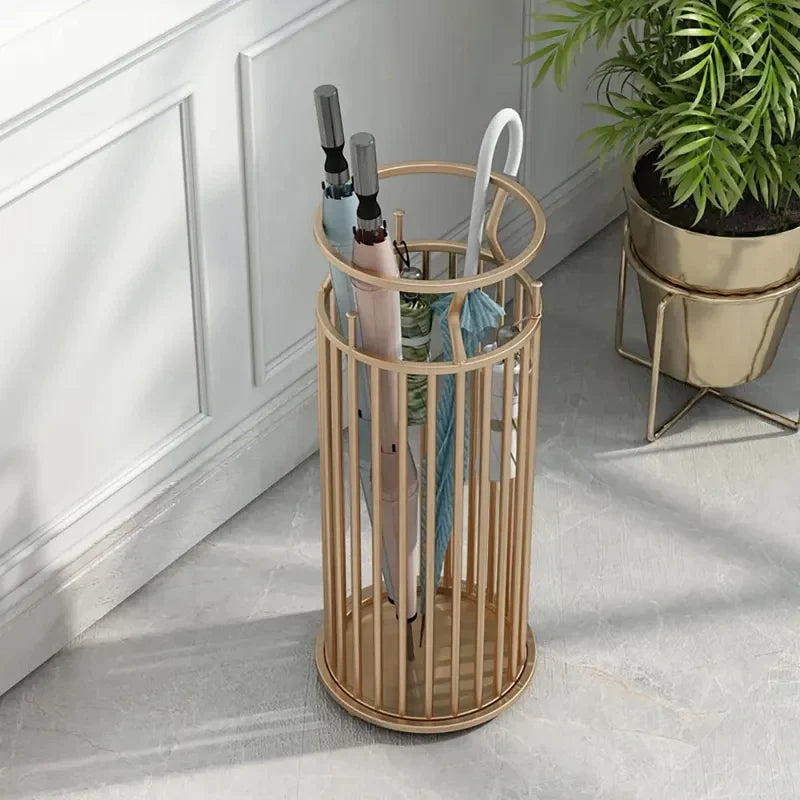 Vertical Umbrella Stand with Hooks and Water Drip Tray for Entryway Storage