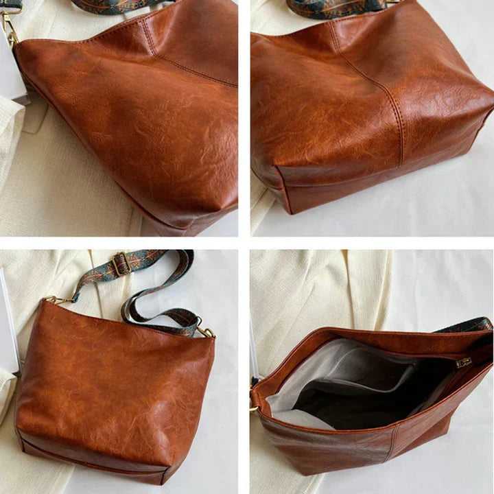 Vintage Leather Crossbody Shoulder Bag for Women Elegant Everyday Handbag with Spacious Interior