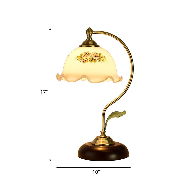 Vintage Style LED Desk Lamp Floral Base Table Lamp Pleated Shade Bedside Light