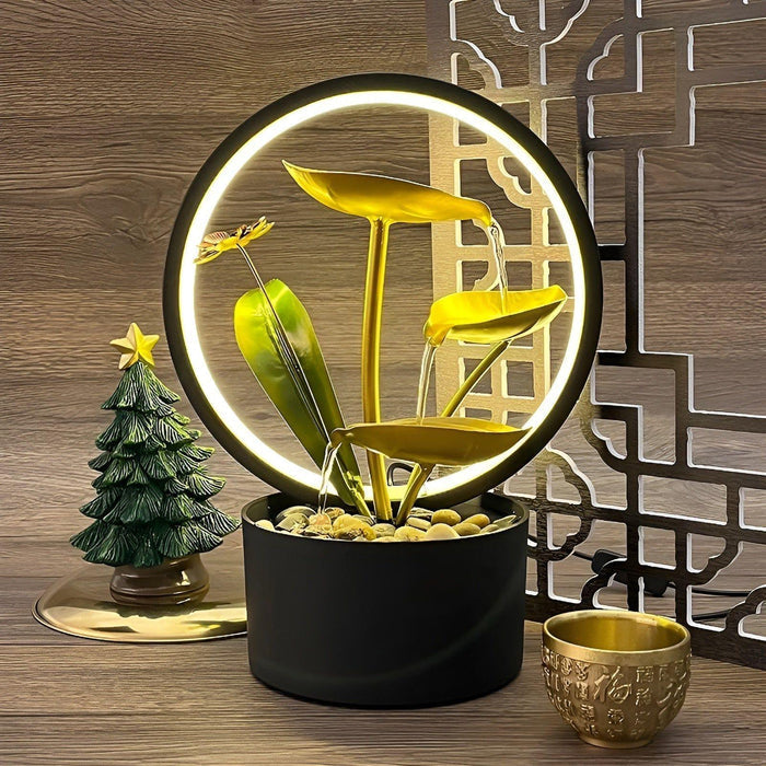 Water Fountain Table Lamp LED Indoor Waterfall Lamp Relaxing Desk Decor for Home Office