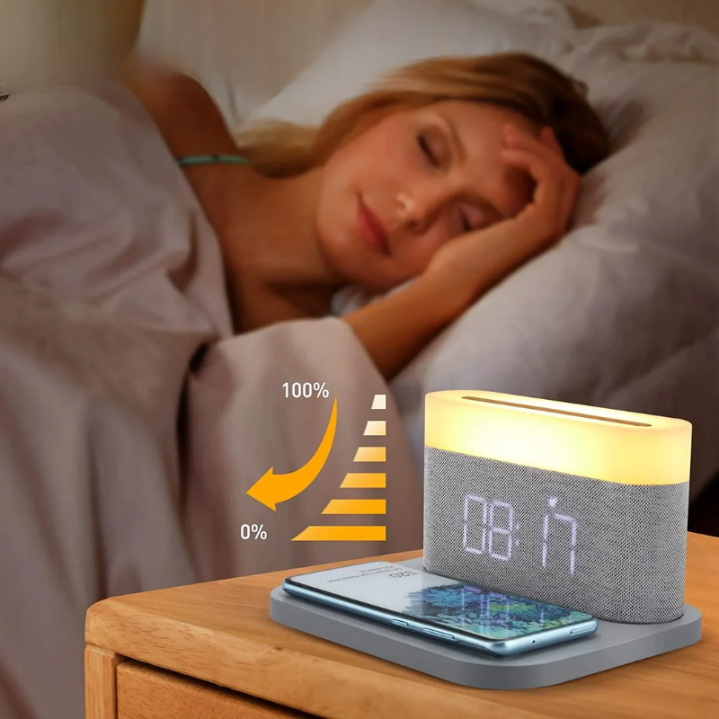 Wireless Charging Alarm Clock LED Display Fast Qi Charging Station Bedside Digital Clock Nightstand Charger