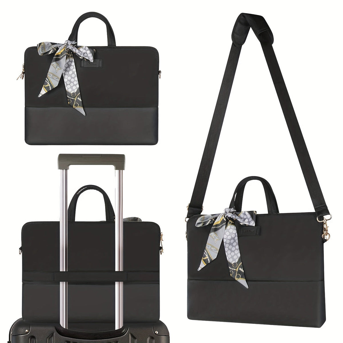 Women Laptop Handbag Stylish Work Tote Bag with Scarf Detail Adjustable Straps and Large Capacity