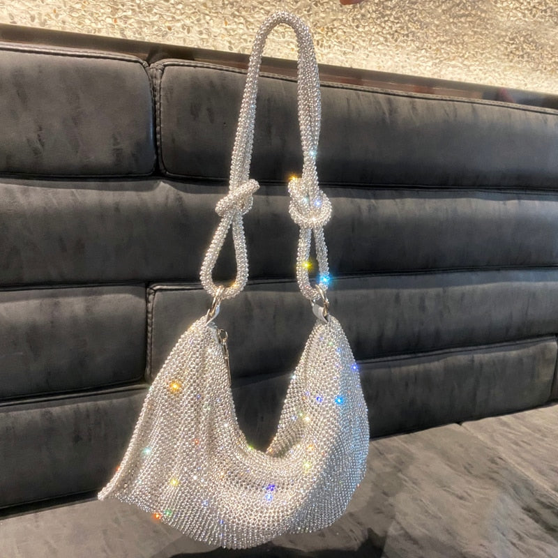 Women's Glitter Crossbody Bag Compact Shoulder Handbag Soft Strap