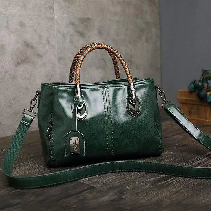 Women's Leather Handbag Braided Handles Vintage Shoulder Bag Work Travel