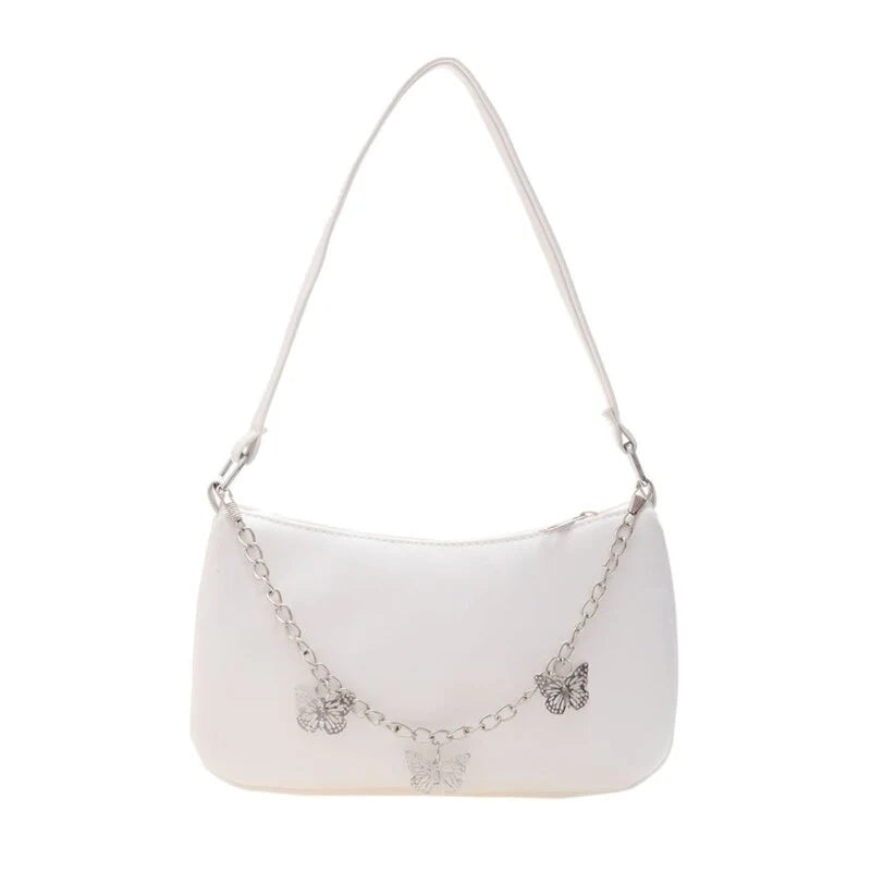 Women’s Stylish Crossbody Shoulder Bag with Zipper Pocket and Butterfly Chain Accent