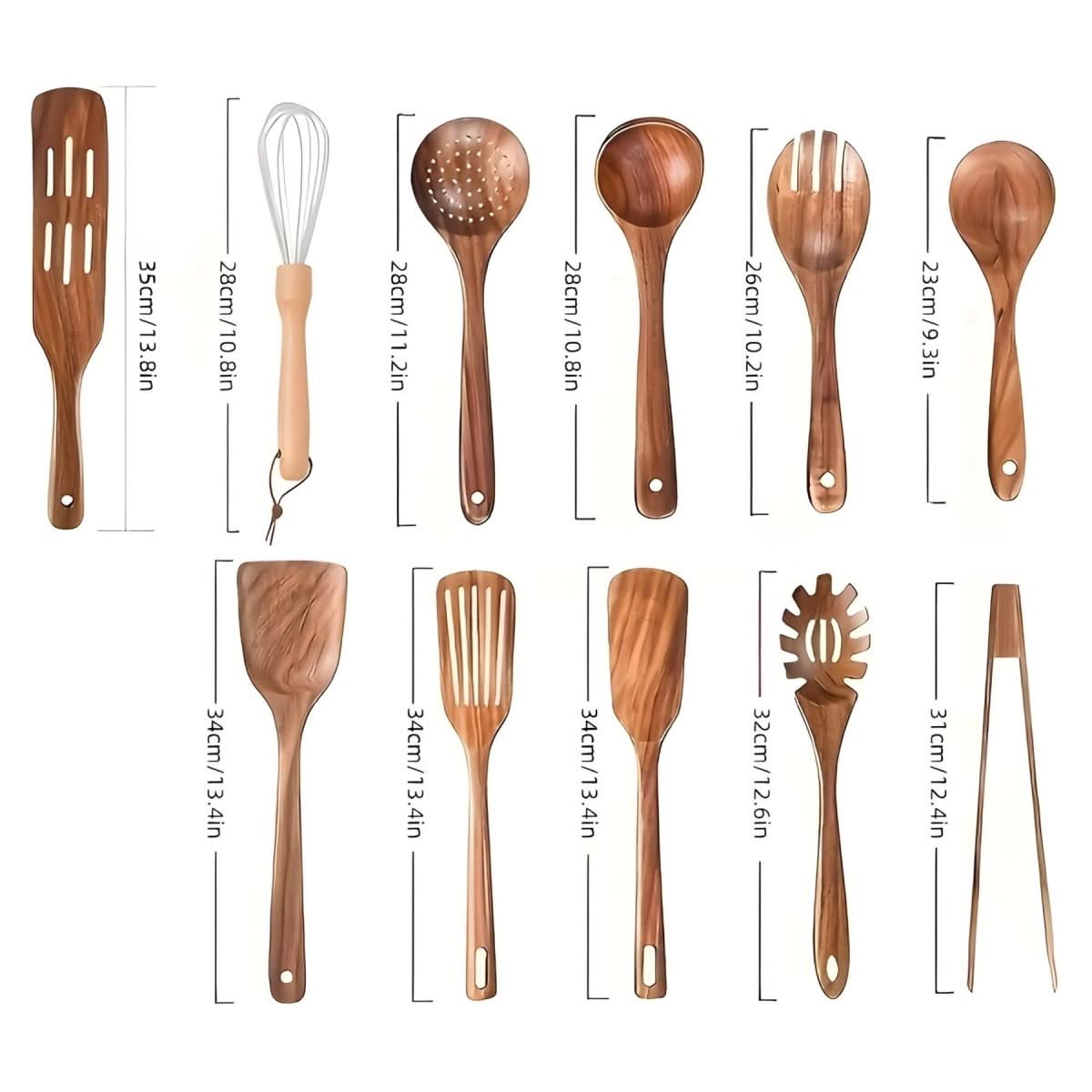 Wooden Kitchen Utensils Set Scratch Free Cooking 11 Piece