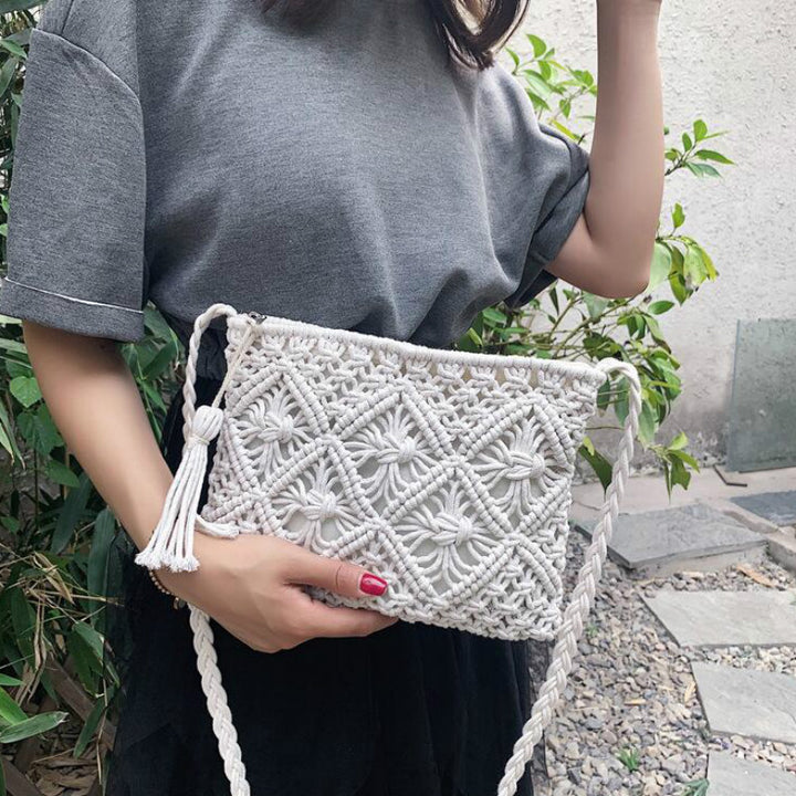 Woven Crossbody Bag with Zipper Stylish Shoulder Bag Adjustable Strap Lightweight Everyday Travel Purse