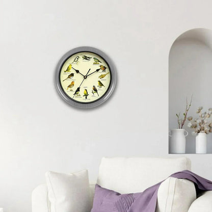 10 Inch Bird Sound Wall Clock with Hourly Birdsong Silent Movement Home Decor