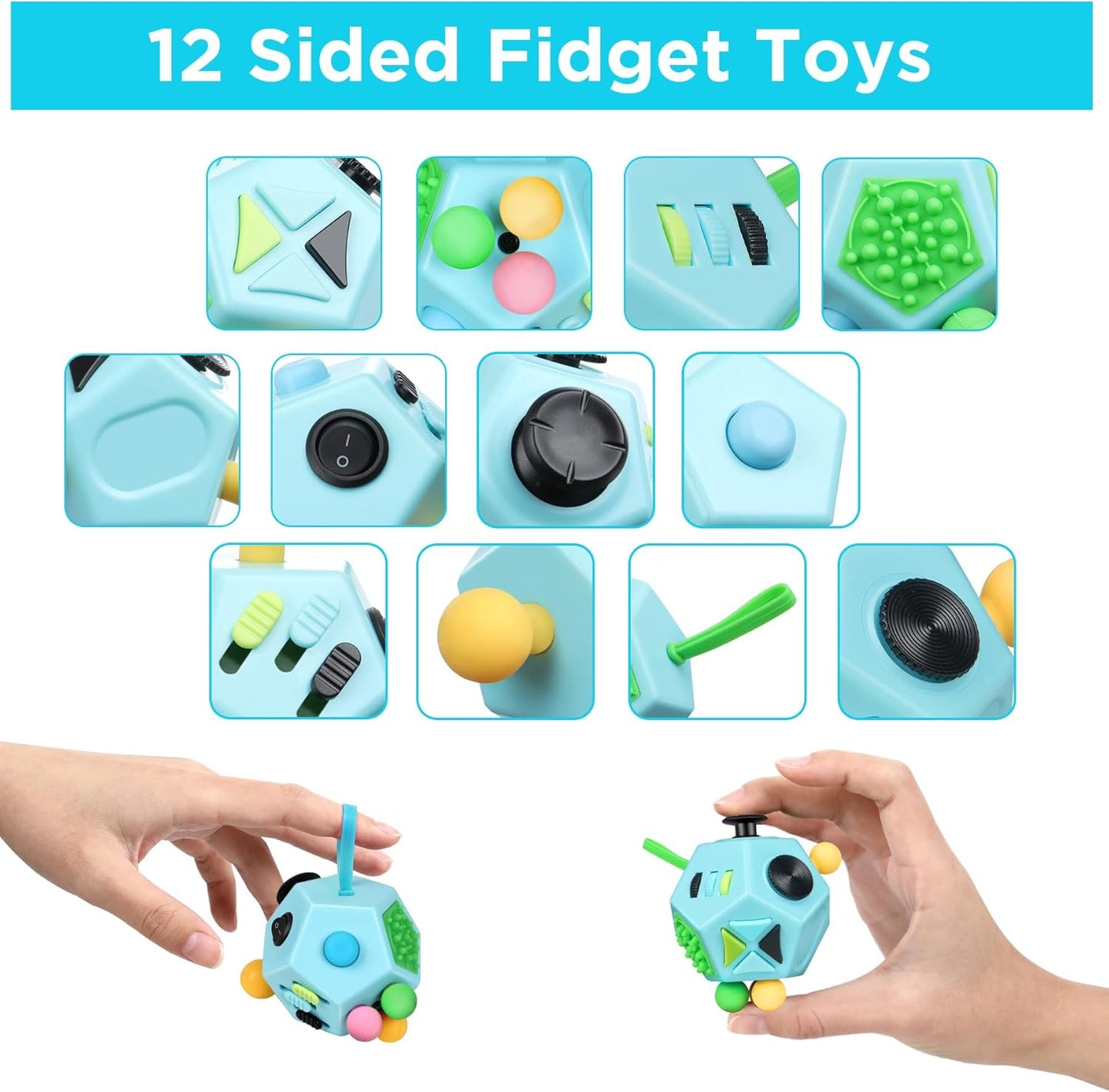 12 Sided Sensory Fidget Cube Toy Buttons Switches Sliders Stress Relief Tool