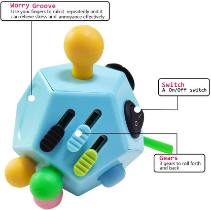 12 Sided Sensory Fidget Cube Toy Buttons Switches Sliders Stress Relief Tool
