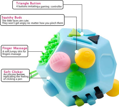 12 Sided Sensory Fidget Cube Toy Buttons Switches Sliders Stress Relief Tool