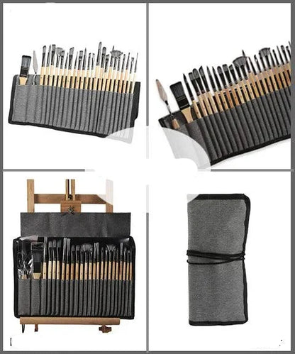 24 Piece Professional Artist Paint Brush Set for Acrylic Oil Watercolor and Gouache Painting