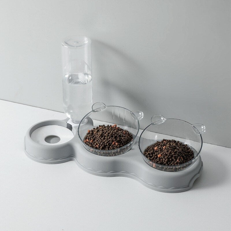 3 In 1 Cat Feeder Station Automatic Water Dispenser Double Bowls