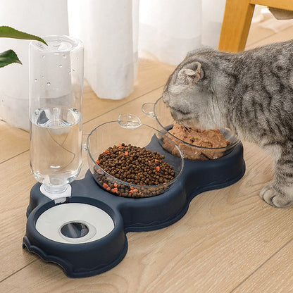 3 In 1 Cat Feeder Station Automatic Water Dispenser Double Bowls