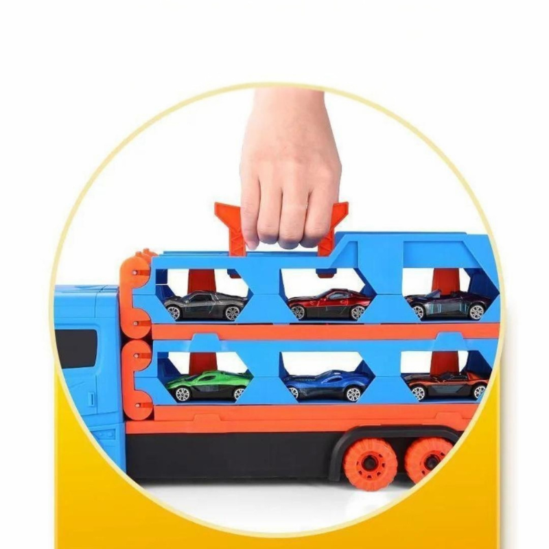 3 in 1 Car Transporter Truck with Fold Out Race Track and Built In Storage