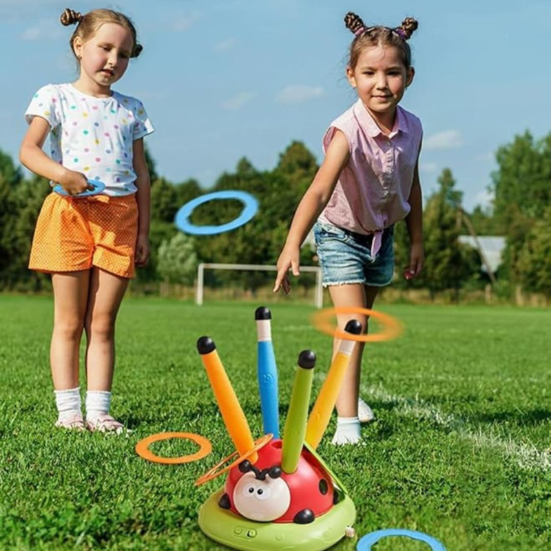 3 in 1 Kids Active Play Toy Jump Ring Toss and Rocket Launcher Game Set