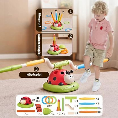 3 in 1 Kids Active Play Toy Jump Ring Toss and Rocket Launcher Game Set