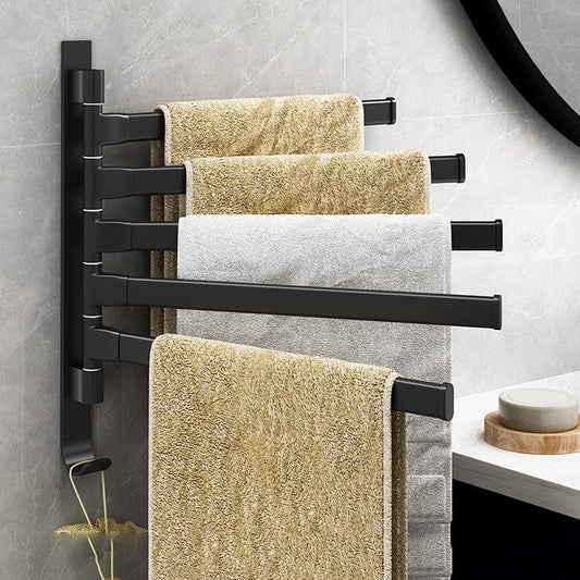 5 Arm Swivel Towel Rack Wall Mounted Bathroom Towel Holder Organizer