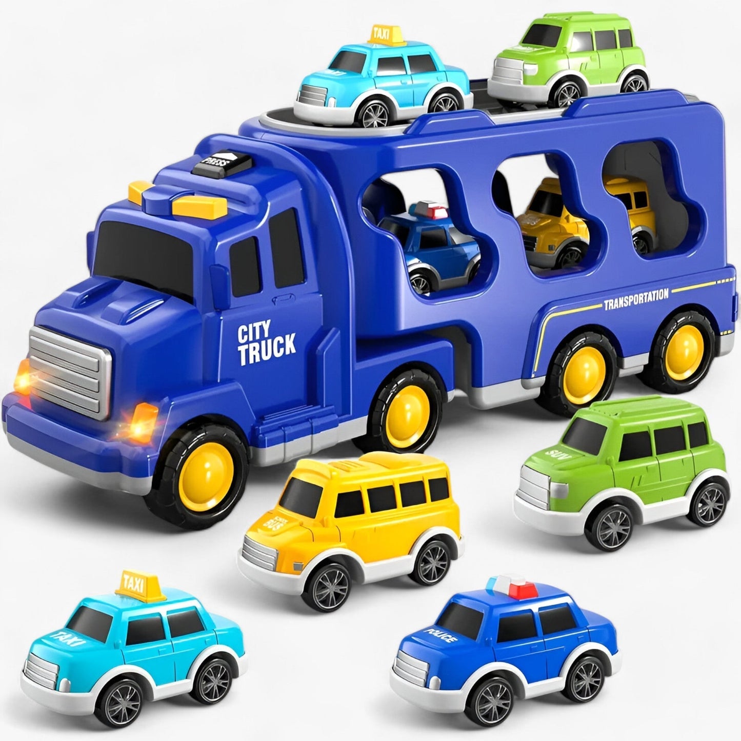5 in 1 City Transport Truck Toy with Lights and Sounds for Kids