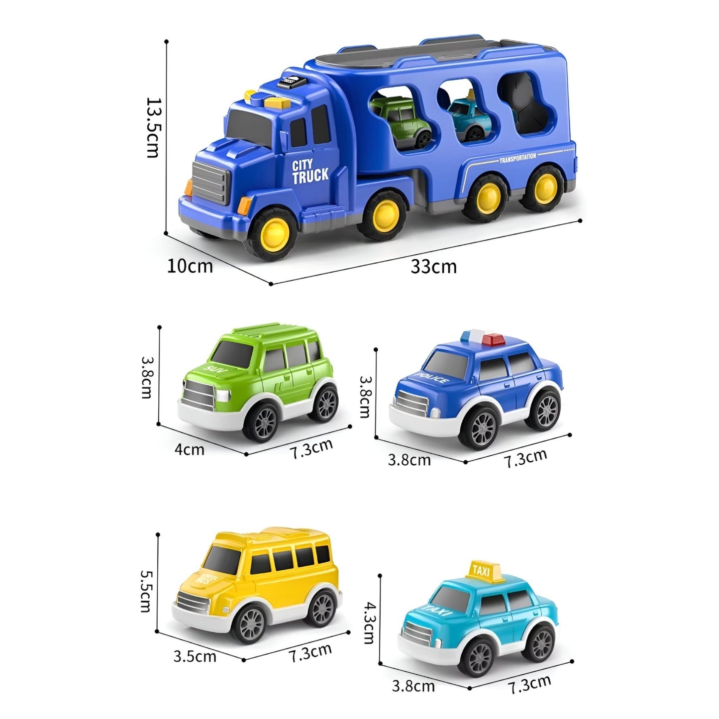 5 in 1 City Transport Truck Toy with Lights and Sounds for Kids