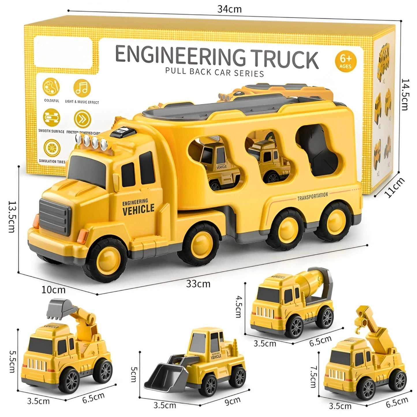 5 in 1 City Transport Truck Toy with Lights and Sounds for Kids