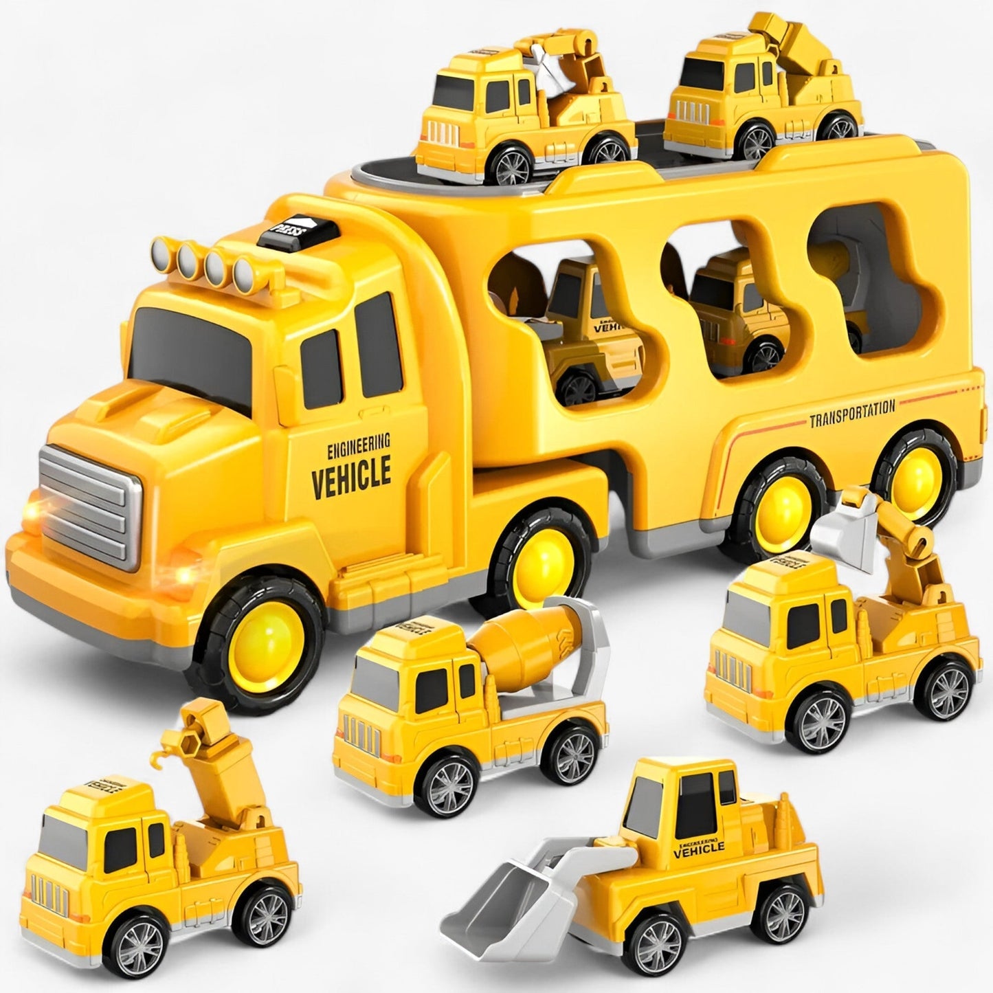 5 in 1 City Transport Truck Toy with Lights and Sounds for Kids