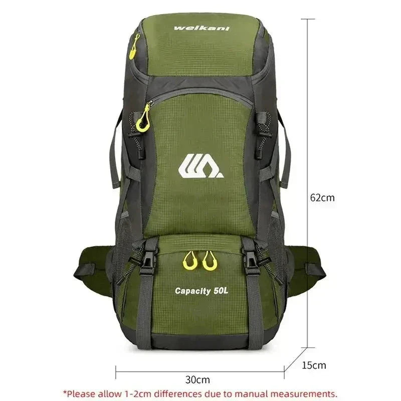 50L Waterproof Nylon Backpack – Large Capacity Camping and Hiking Rucksack