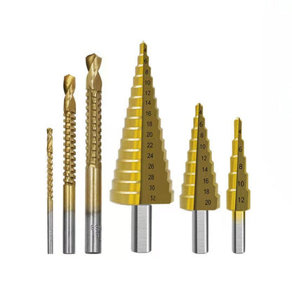 6 Piece Drill Bit Set with Twist Drill Bits and Step Drill Bits with Storage Case Metal Wood Plastic DIY