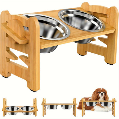 Adjustable Elevated Dog Bowl Stand Non Slip Raised Pet Feeder with Double Bowls