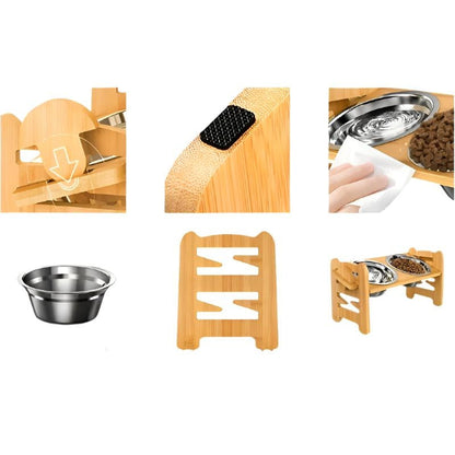 Adjustable Elevated Dog Bowl Stand Non Slip Raised Pet Feeder with Double Bowls