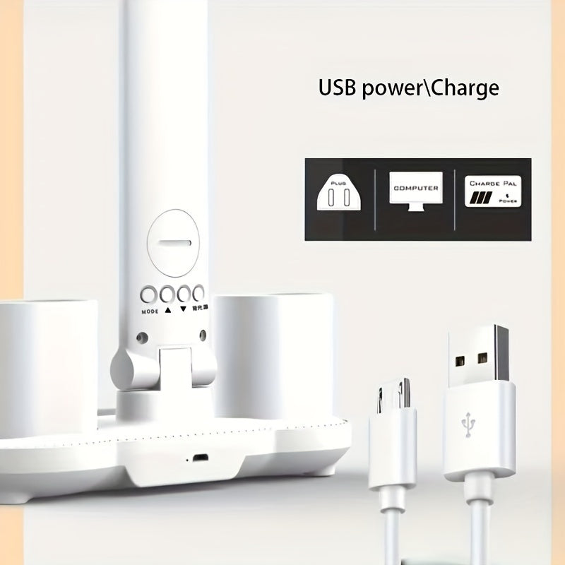 Adjustable LED Desk Lamp with Digital Clock Temperature Display and USB Charging