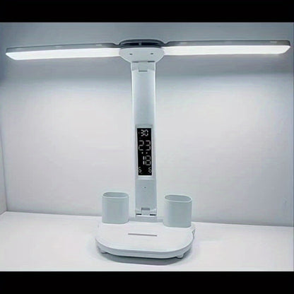 Adjustable LED Desk Lamp with Digital Clock Temperature Display and USB Charging
