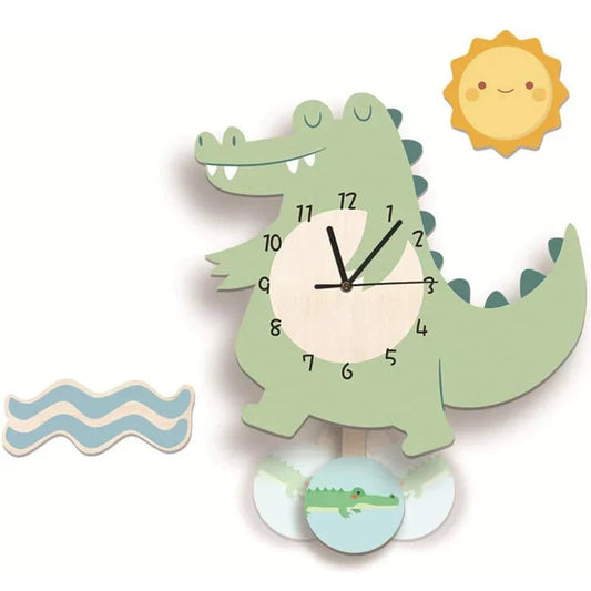 Animal Theme Wall Clock Kids Room Decorative Pendulum Learning Clock