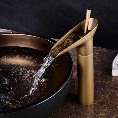 Antique Waterfall Bathroom Sink Faucet Solid Brass Single Handle Mixer Tap