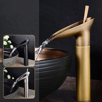 Antique Waterfall Bathroom Sink Faucet Solid Brass Single Handle Mixer Tap