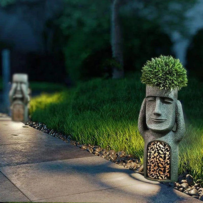Artistic Solar LED Planter Sculpture Garden Decor Weather Resistant Outdoor Pot