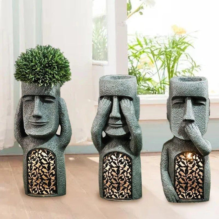 Artistic Solar LED Planter Sculpture Garden Decor Weather Resistant Outdoor Pot